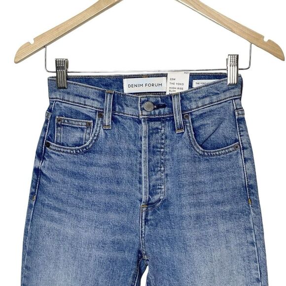 Aritzia Denim Forum Womens Size 23 High Rise Slim Ankle Blue Jeans Button Fly - Picture 2 of 13